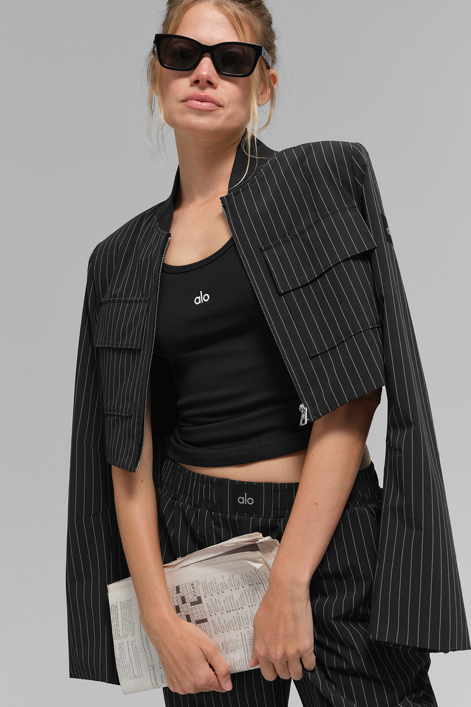 Pinstriped short jacket with full zip "OUT OF STOCK"
