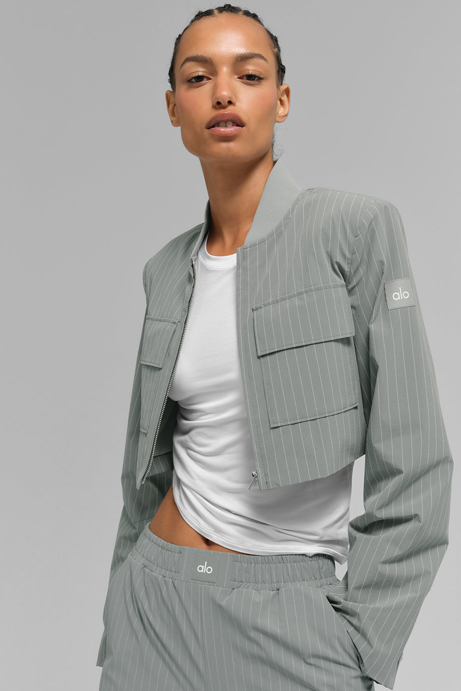 Pinstriped short jacket with full zip "OUT OF STOCK"