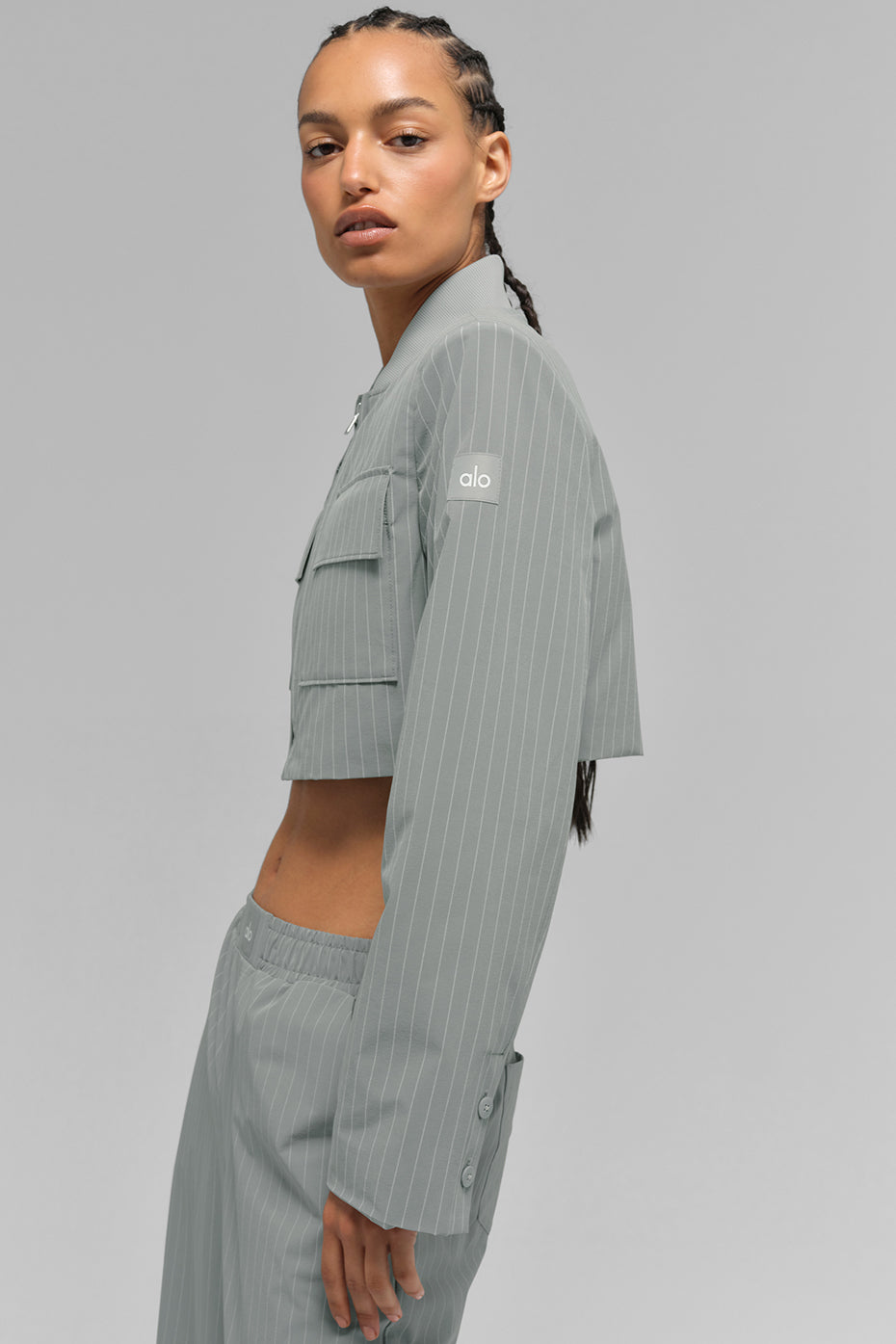 Pinstriped short jacket with full zip "OUT OF STOCK"